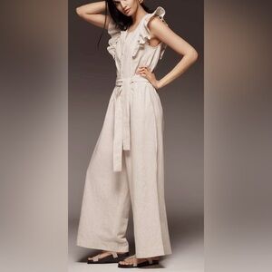 NWT Anthropologie Linen Blend Ruffle Jumpsuit size M